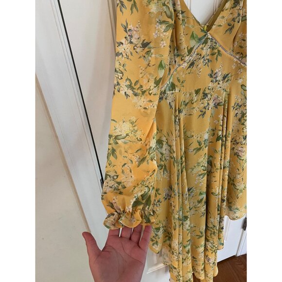 Sau Lee Georgia Long Sleeve V-Neck Floral Asymmetrical Hem Midi Dress Size 6‎ - Picture 4 of 8